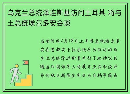 乌克兰总统泽连斯基访问土耳其 将与土总统埃尔多安会谈