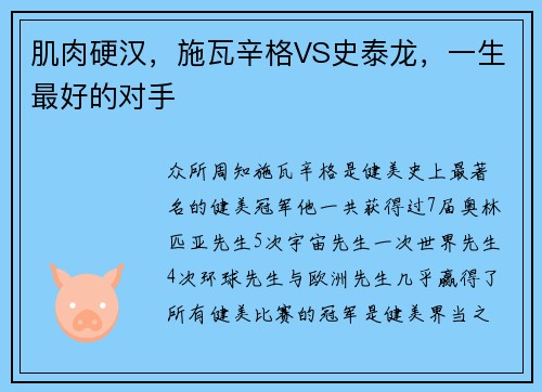 肌肉硬汉，施瓦辛格VS史泰龙，一生最好的对手