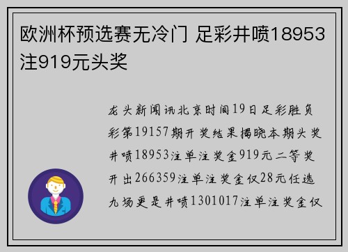 欧洲杯预选赛无冷门 足彩井喷18953注919元头奖